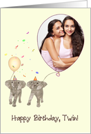 Birthday for Twin Two Elephants Holding Balloons Photocard card