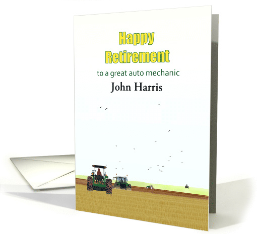 Retirement for Auto Mechanic Farm Tractors in Fields Custom card