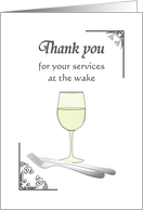 Thank You Food Providers at Wake Glass of Wine and Cutlery card