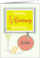 Quarter Century Birthday Custom Name Champagne and Cake card