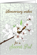 Wedding Anniversary Secret Pal White Blossoms Grey Mottled Design card