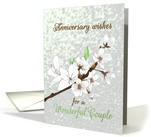 Anniversary for Couple White Blossoms on Grey Mottled Background card