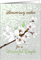 Anniversary for Couple White Blossoms on Grey Mottled Background card