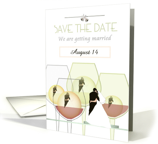 Wedding Save the Date Bride and Groom Glasses of Wine card (1578482)