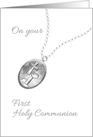 Adult First Communion Locket Embellished with Image of Cross and Cup card