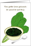 Spinach Lovers Month Bowl of Mashed Spinach and Spoon card