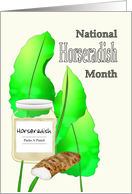 National Horseradish Month Root Leaves and a Jar which Packs a Punch card