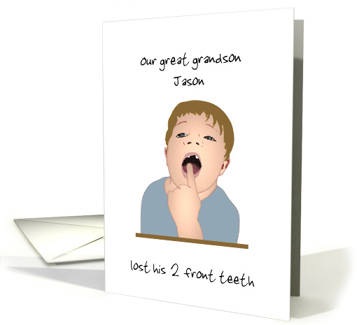 Little Guy Pointing to his Missing Top Two Front Teeth Custom card