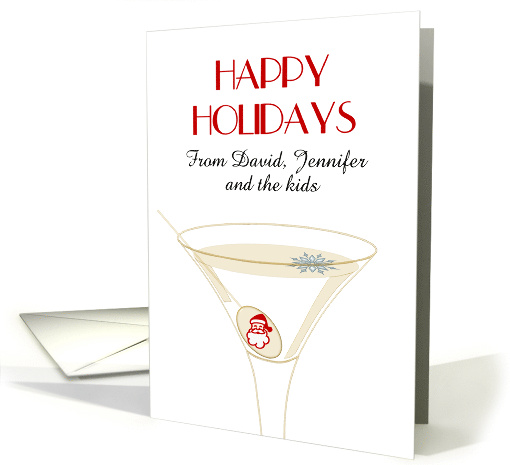 Happy Holidays Snowflake Floating in Martini Santa Olive card