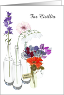 Custom Birthday, Cut Flowers in Bottles of Water card