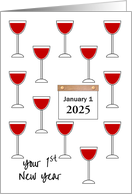 1st New Year in New Home, Custom Calendar Year Glasses of Red Wine card
