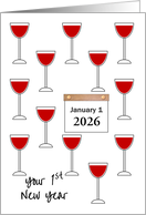 1st New Year in New Home, Custom Calendar Year Glasses of Red Wine card