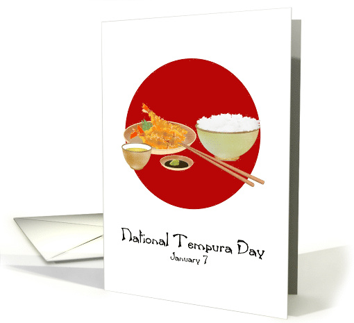 National Tempura Day Tempura Shrimps Steamed Rice and Tea card