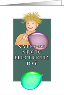 National Static Electricity Day Kid with Balloon and Hair Standing Up card