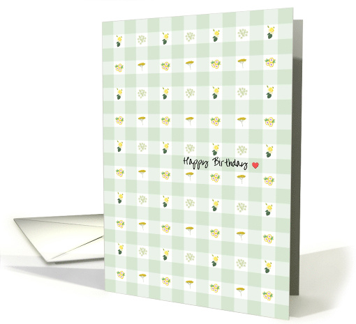 Floral Icons on Soft Green Gingham Checks Birthday for... (1587866)