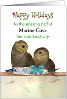 For Staff at Sea Lion Sanctuary Custom Name Happy Holidays card