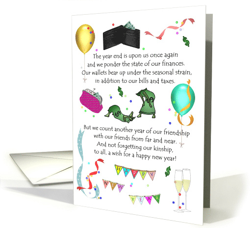 New Year Greeting with Financial Tax Theme Worn Out Dollar Bills card