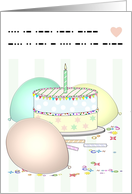 Happy Birthday in Morse Code Colorful Cake Candle and Balloons card