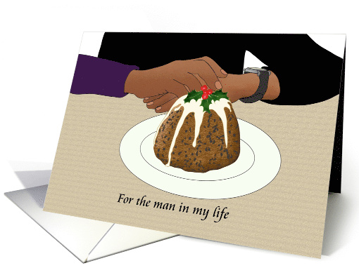 Gay Couple Clasping Hands Christmas for Husband Plum Pudding card