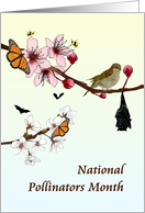National Pollinators Month Butterflies Bats Bees Bird Among Flowers card