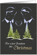 Christrmas for Gay Grandson Profile of Couple Firs Lights and Snow card