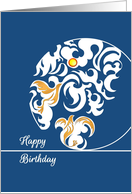 Abstract White on Classic Blue Birds Soaring toward Sun Birthday card