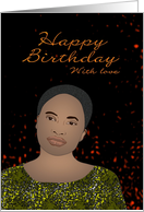 Elegant Lady in Patterned Tunic and Headscarf, Birthday card