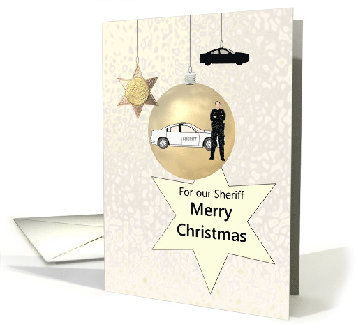 Christmas For Sheriff Image Of Sheriff And His Car On A Bauble card