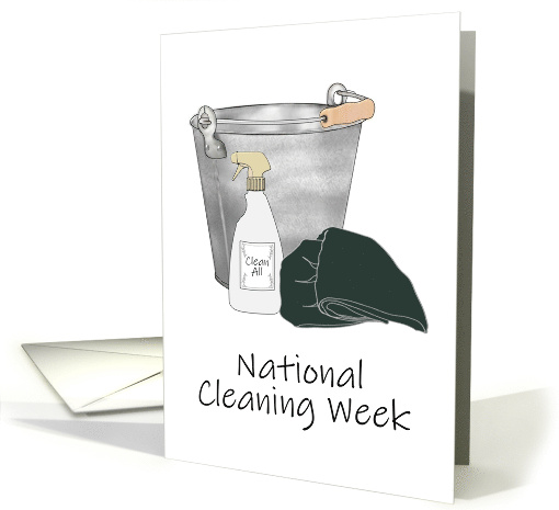 National Cleaning Week Bucket Washcloth and Spray Cleaner card