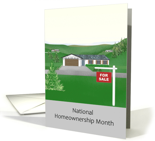 National Homeownership Month For Sale Sign and Houses card (1594098)