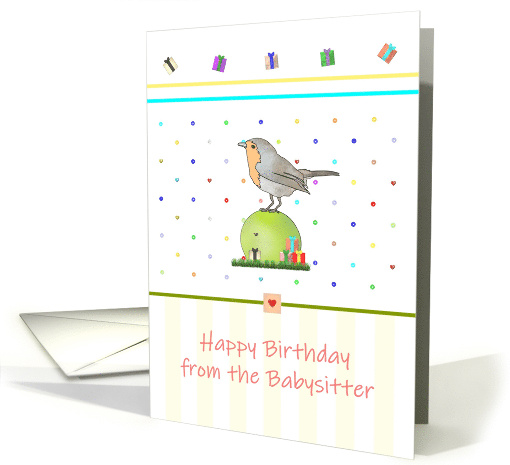 Birthday from Babysitter Bird Perched on Top of Apple card (1594192)