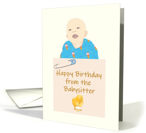 Birthday from Babysitter, Baby Laughing, Chick and Cupcake card