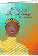 Elegant Lady in Brightly Colored Striped Dress and Headscarf, Birthday card