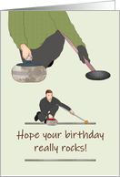 Two Players Delivering a Rock in the Sport of Curling, Birthday card