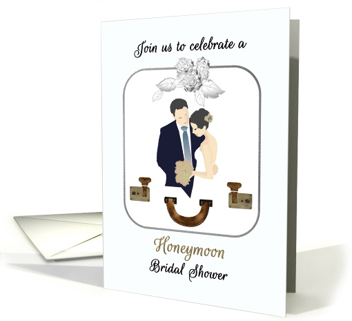 Honeymoon Bridal Shower Old Fashion Suitcase Handle and Lock card