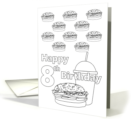 8th Birthday Coloring Card Hamburgers and Milkshake card (1595622)