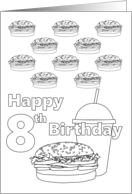 8th Birthday Coloring Card Hamburgers and Milkshake card