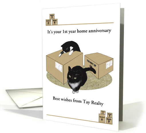 Custom Year Home Anniversary Cats and Moving Boxes card (1595728)