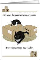 Custom Year Home Anniversary Cats and Moving Boxes card