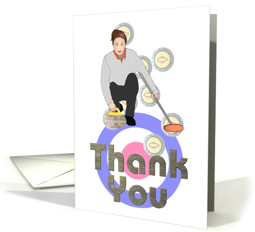 Thank You With A Curling Theme Female Player Delivering A Stone card