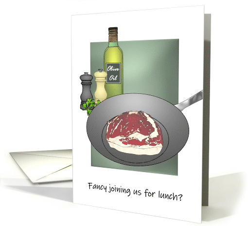 Invitation to Lunch Party Rib Eye Steak in Pan card (1596294)