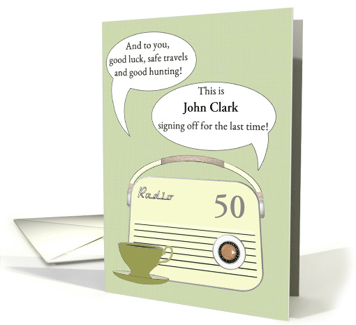 Radio Announcer Retirement Custom Name and Year Radio and Coffee card