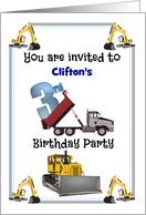 Custom Name 3rd Birthday Party Construction Themed card