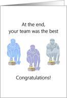 Winning Men’s Curling Team Congratulations Players Delivering Stones card