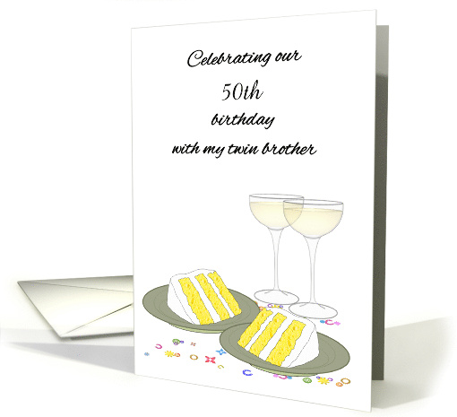 Birthday Custom Age for my Twin Brother Cake and Champagne card