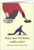 Two Players Delivering a Rock in the Sport of Curling, Birthday card