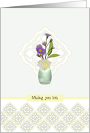 Coronavirus Missing You Lots Chrysanthemum and Asters in Vase card