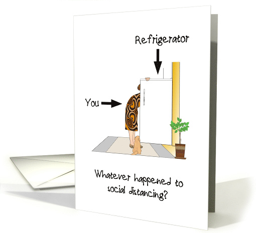 Coronavirus Lady Looking Inside Refrigerator Social Distancing card