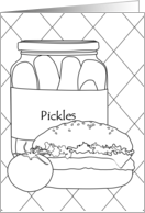 Thinking of You Hamburger Pickles Tomato Coloring card