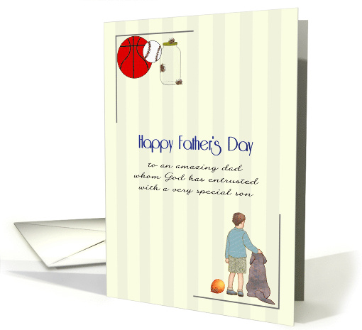 Father's Day Dad with Son with Special Needs Boy with Pet Dog card